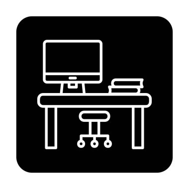 ofis masası simgesi, basit vektör illüstrasyonu