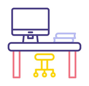 ofis masası simgesi, basit vektör illüstrasyonu