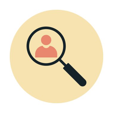 Arama simgesi, insan avatarıyla büyüteç, vektör illüstrasyonu