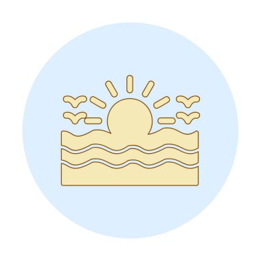 Uçan martılar ikonuyla güneş ve denizin vektör çizimi 