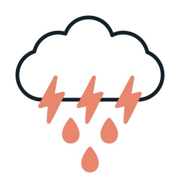 Gök gürültülü yağmurlu bulut sembolü, hava durumu ikonu, vektör illüstrasyonu 