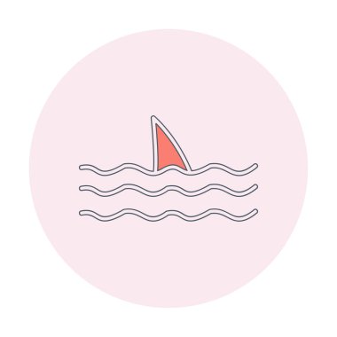 Deniz ikonunda köpekbalığı yüzgeci, vektör illüstrasyonu 