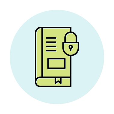 Asma kilit simgesine sahip kitap, vektör illüstrasyon tasarımı, Güvenli Kitap sembolü 