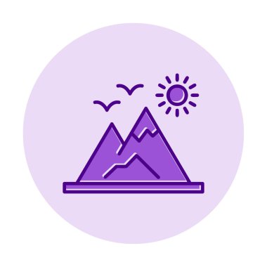 Dağların ve güneşin simgesi. vektör illüstrasyonu