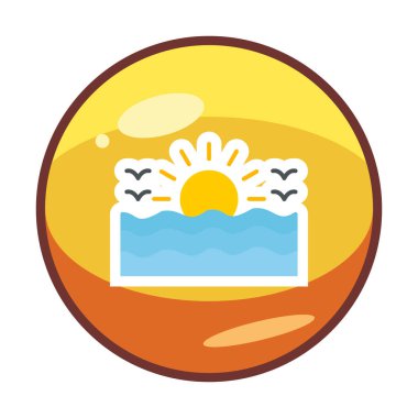 Uçan martılar ikonuyla güneş ve denizin vektör çizimi 