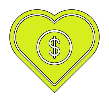 Dolar kalbi favori simgesi, vektör illüstrasyonu 