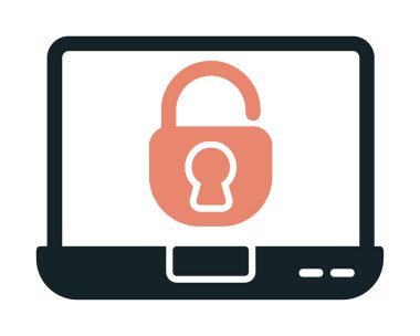 Basit düz dizüstü bilgisayar Aygıtı Kilitli simge vektör çizimi