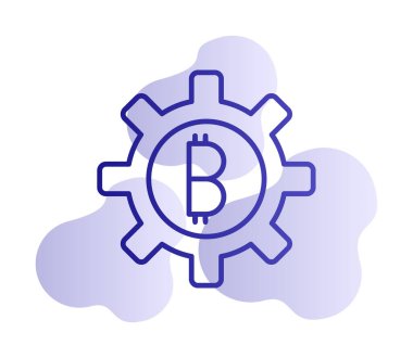 Bitcoin dişli çizgisi simgesi, vektör illüstrasyonu 