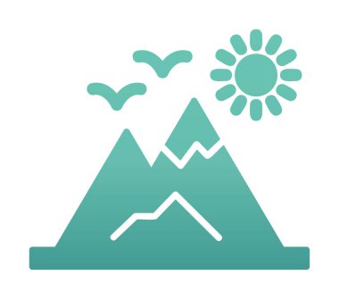 Dağların ve güneşin simgesi. vektör illüstrasyonu