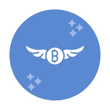 Bitcoin simgesi ve vektör illüstrasyonlu kanatlar  