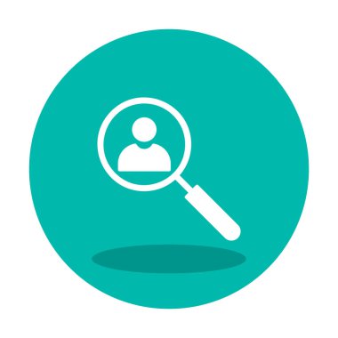 Arama simgesi, insan avatarıyla büyüteç, vektör illüstrasyonu