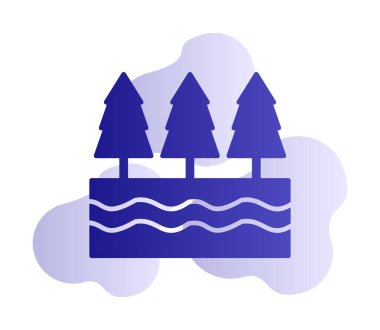 Nehir ve ağaçlar düz ikon vektör çizimi 