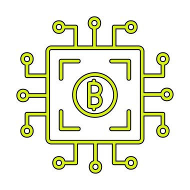  Bitcoin dijital para birimi ve Cpu ikon vektör illüstrasyonu  