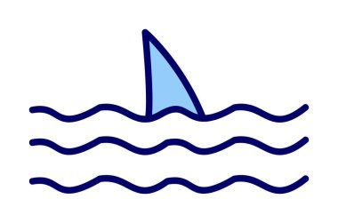 Deniz ikonunda köpekbalığı yüzgeci, vektör illüstrasyonu 