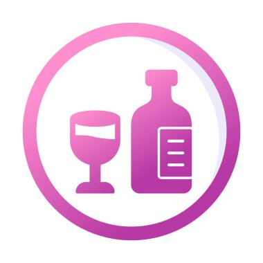 Şarap kadehi simgesi olan şişe, vektör illüstrasyonu 