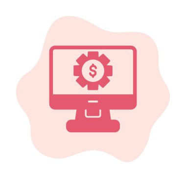 Dolar sembollü bilgisayar monitörü. İnternetten alışveriş konsepti. İnternetten kazanç, pazarlama. Vektör İllüstrasyonu