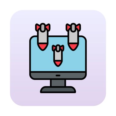 Dos hacker bombalı basit düz bilgisayar monitörü