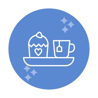 Öğleden sonra çay fincanı ve tatlı kek, vektör illüstrasyonu 