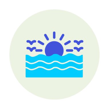 Uçan martılar ikonuyla güneş ve denizin vektör çizimi 