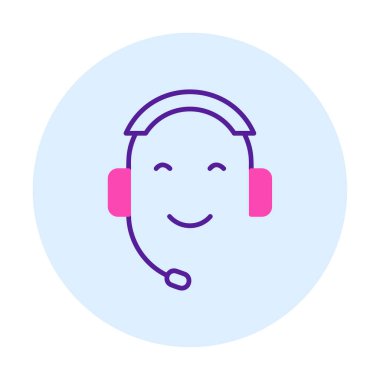 Kulaklık ve gülücükle yüzün vektör çizimi, Çağrı Merkezi kavramı