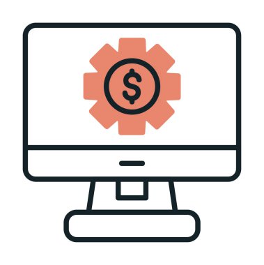 Dolar sembollü bilgisayar monitörü. İnternetten alışveriş konsepti. İnternetten kazanç, pazarlama. Vektör İllüstrasyonu