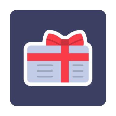 Kurdeleli hediye kutusu ve yay düz simge, vektör illüstrasyonu