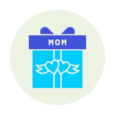 Anneler günü simgesi, kırmızı kalpli hediye kutusu ve anne metni, vektör düz simgesi 