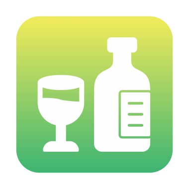 Şarap kadehi simgesi olan şişe, vektör illüstrasyonu 