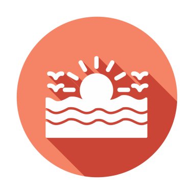 Uçan martılar ikonuyla güneş ve denizin vektör çizimi 