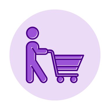 Alışveriş arabalı adam, alışveriş ikonu, vektör illüstrasyonu 
