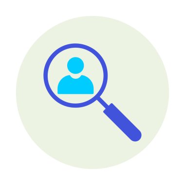 Arama simgesi, insan avatarıyla büyüteç, vektör illüstrasyonu