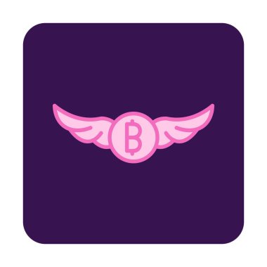 Bitcoin simgesi ve vektör illüstrasyonlu kanatlar  