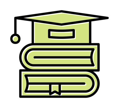düz mezuniyet şapkası ve kitap simgesi illüstrasyonu 