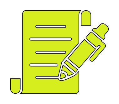 Kalem simgesi ve vektör illüstrasyonlu kağıt sayfası 