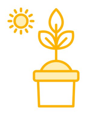 Güneş ve bitki saksı ikonunda. Vektör çizimi. Fotosentez sembolü 