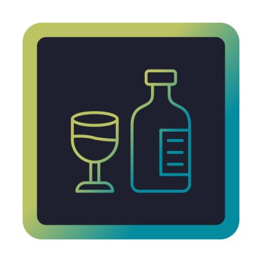 Şarap kadehi simgesi olan şişe, vektör illüstrasyonu 
