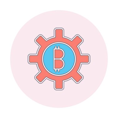 Bitcoin dişli çizgisi simgesi, vektör illüstrasyonu 