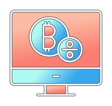 Bitcoin işaret vektör simgesi olan bilgisayar monitörü. Sembol, logo çizimi. Vektör grafikleri