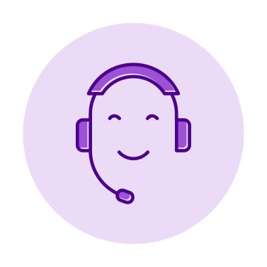 Kulaklık ve gülücükle yüzün vektör çizimi, Çağrı Merkezi kavramı