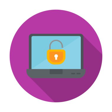 Basit düz dizüstü bilgisayar Aygıtı Kilitli simge vektör çizimi