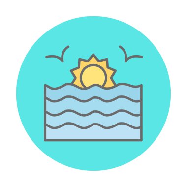 Basit düz gün batımı ve deniz vektörü 