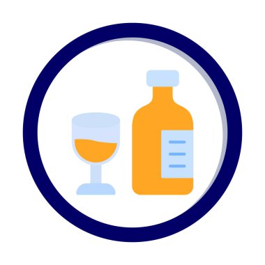 Şarap kadehi simgesi olan şişe, vektör illüstrasyonu 