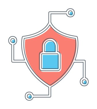 Asma kilit simgesi, vektör illüstrasyonlu güvenli kalkan