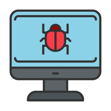 yazılım hatası düz simgesi, vektör illüstrasyonu, Sistem Virüsü 