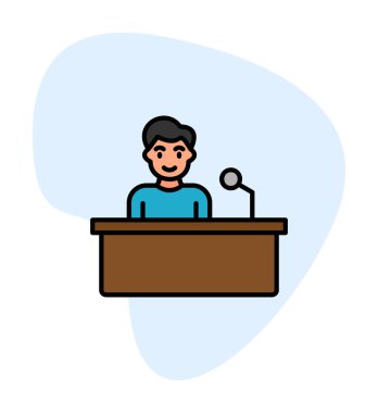 Yorumcular konuşma standında konuşma yapıyorlar, vektör illüstrasyonu