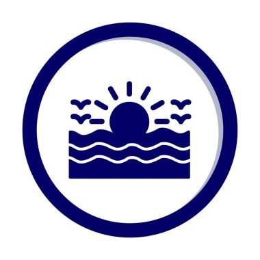 Uçan martılar ikonuyla güneş ve denizin vektör çizimi 