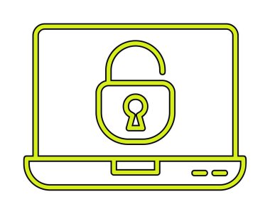 Basit düz dizüstü bilgisayar Aygıtı Kilitli simge vektör çizimi