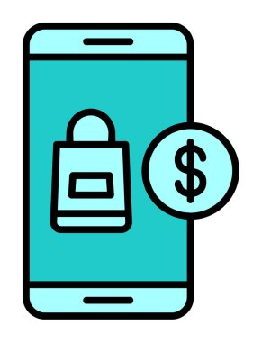 düz mobil bankacılık ve dolar simgesi 