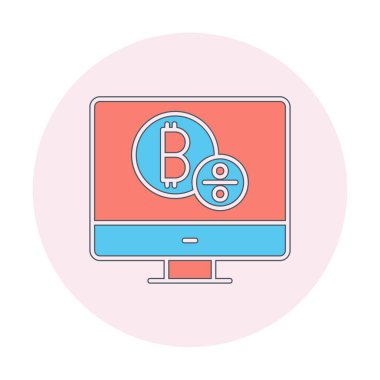 Bitcoin işaret vektör simgesi olan bilgisayar monitörü. Sembol, logo çizimi. Vektör grafikleri