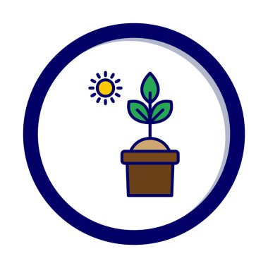 Güneş ve bitki saksı ikonunda. Vektör çizimi. Fotosentez sembolü 